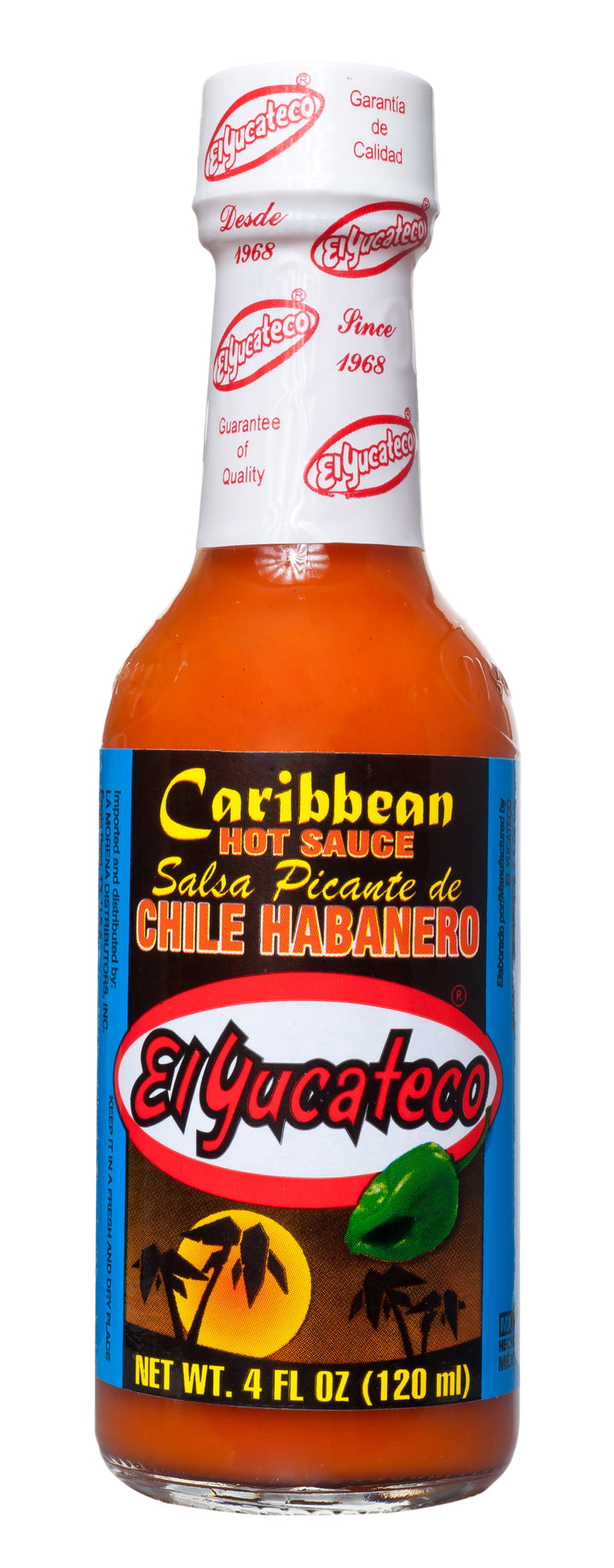El Yucateco Caribbean Chile Habanero Hot Sauce Bottle-4 fl oz.-12/Case