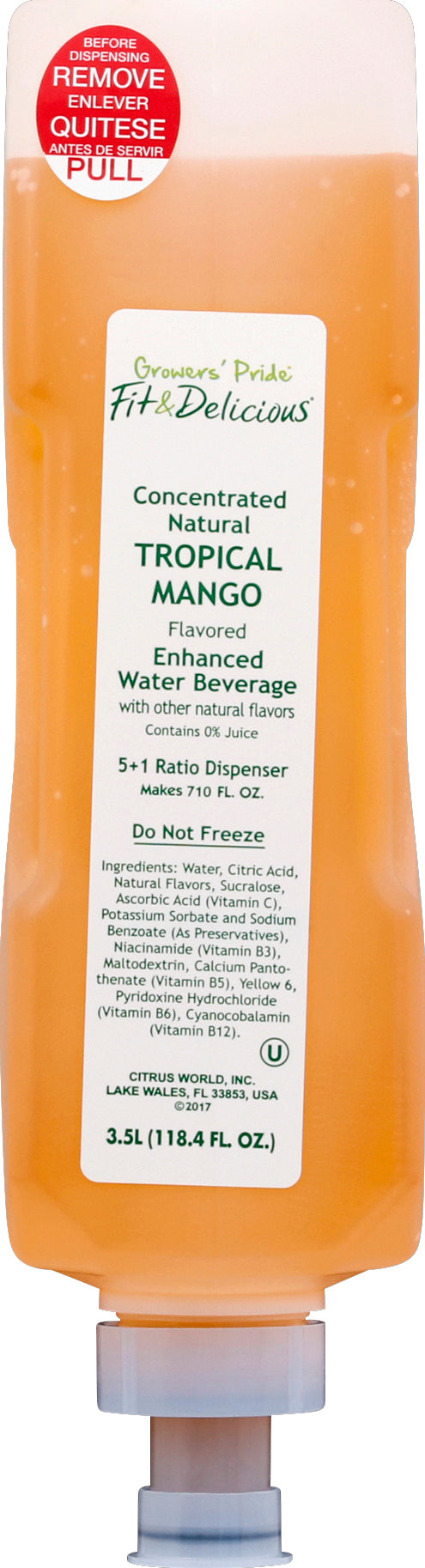 Growers Pride Shelf Stable Mango Flavored Water-3.5 Liter-3/Case