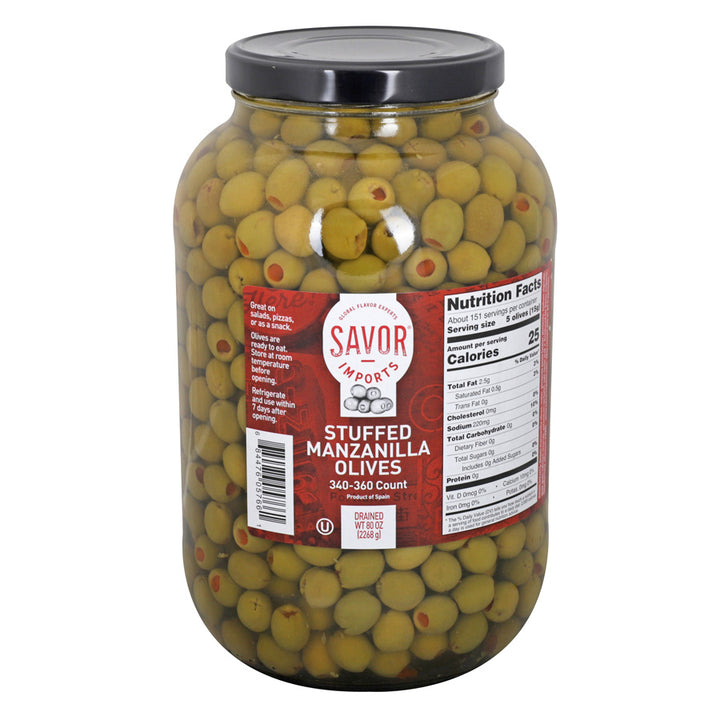 Savor Imports Stuffed Manzanilla Olives-340-360 Count-1 Gallon- 4/Case-1 Gallon-4/Case