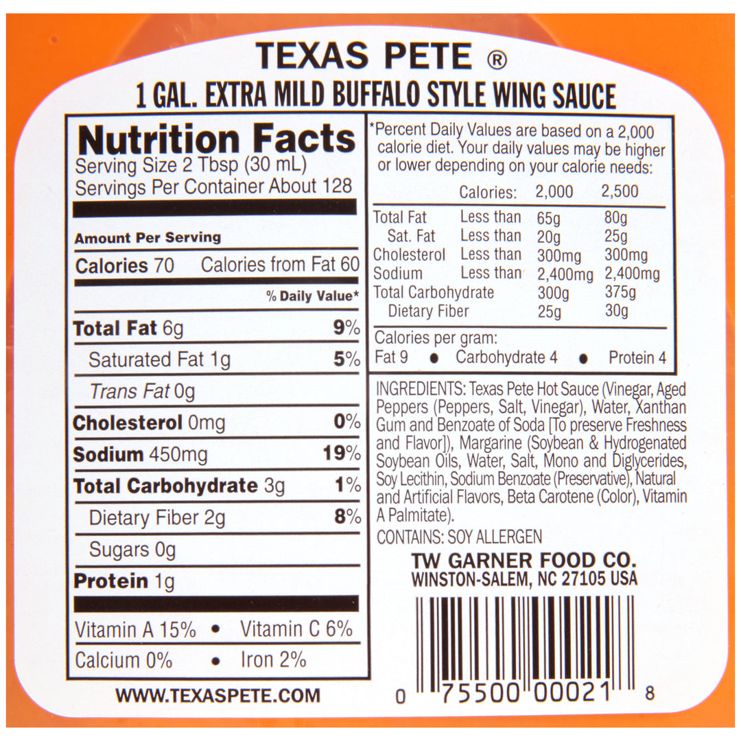 Texas Pete Buffalo Style Extra Mild Chicken Wing Sauce Bulk-1 Gallon-4/Case