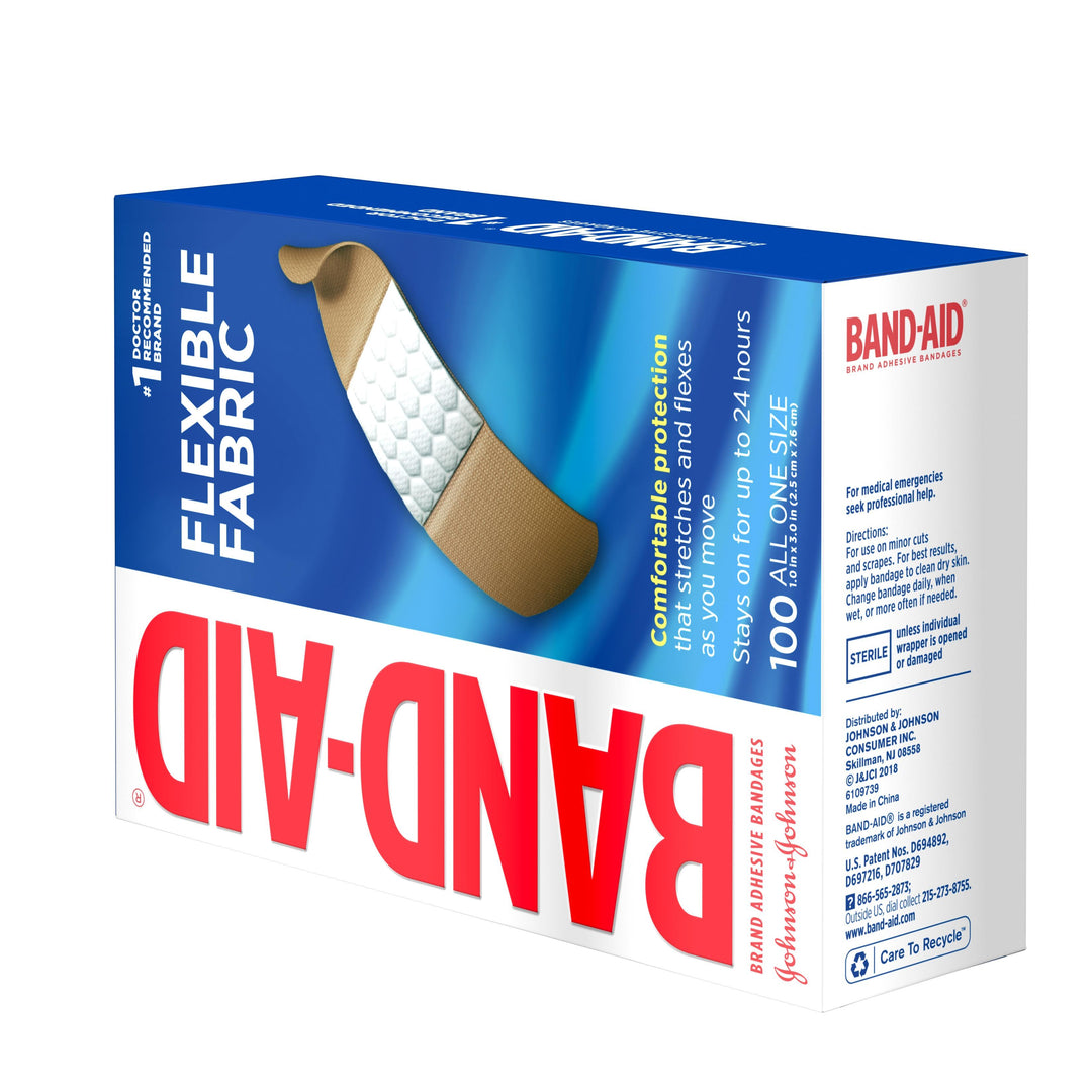 Band Aid 1 Inch Flexible Fabric All One Size Bandages Box-100 Count-12/Case