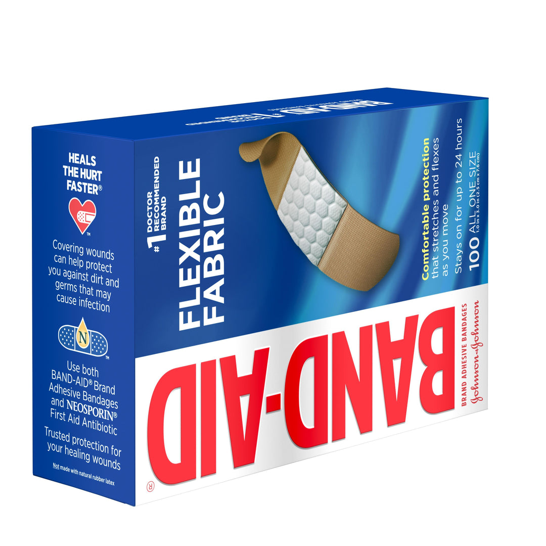 Band Aid 1 Inch Flexible Fabric All One Size Bandages Box-100 Count-12/Case
