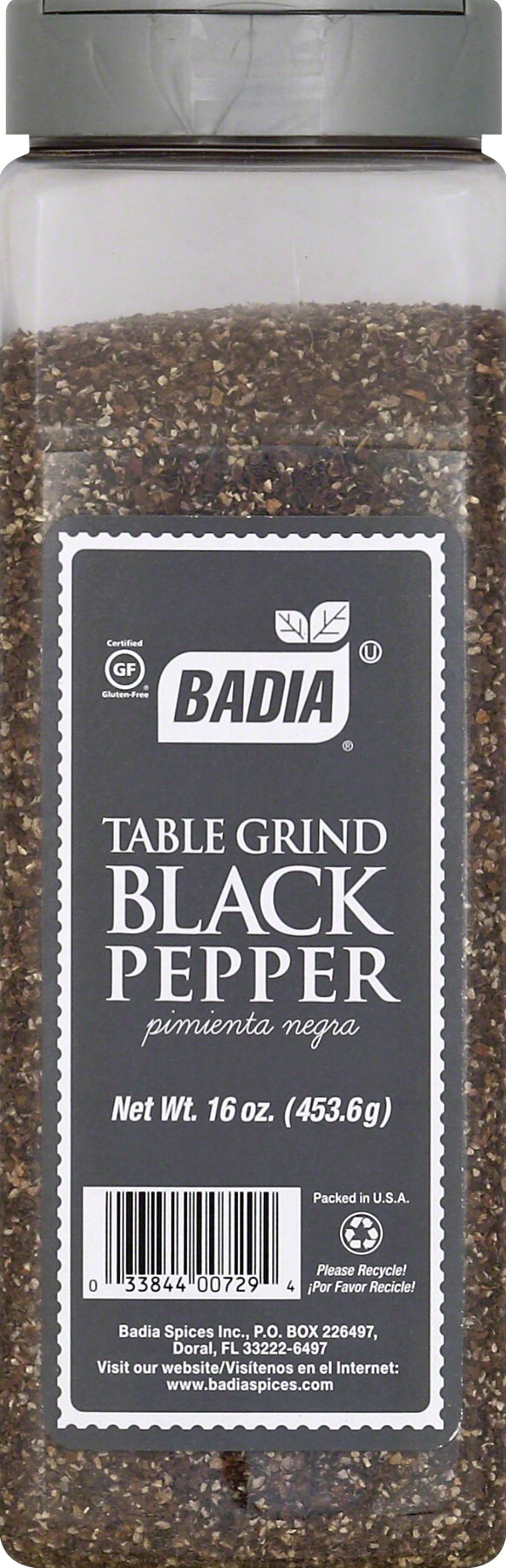 Badia Black Pepper Table Grind Rollermill-16 oz.-6/Case