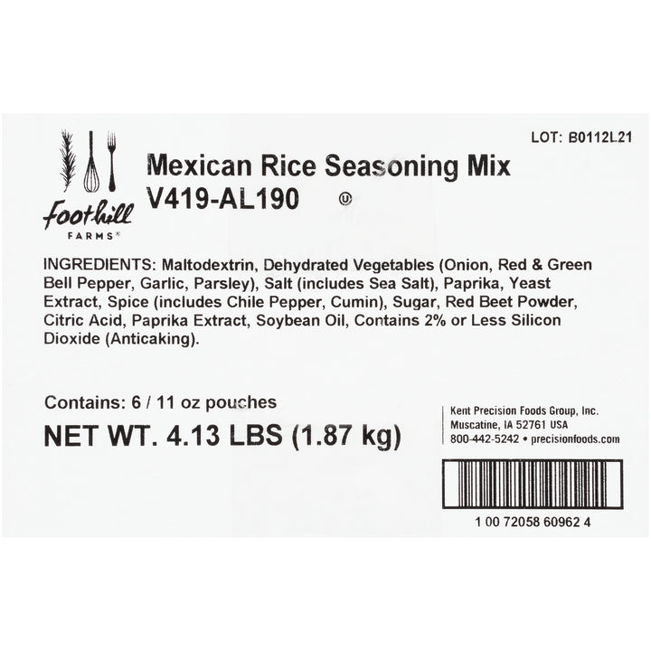 Foothill Farms Low Sodium Add Water Gluten Free No Msg Mexican Rice Seasoning Mix-11 oz.-6/Case