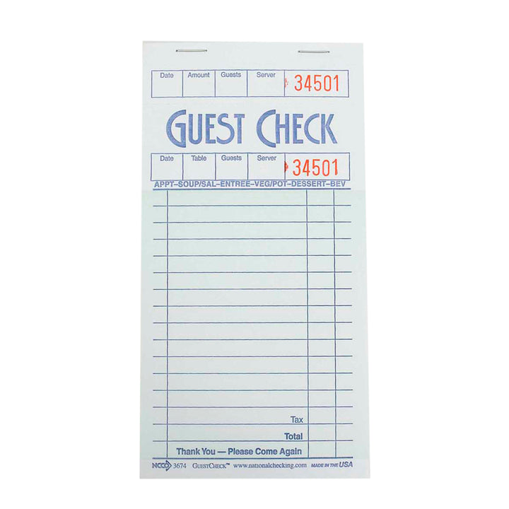 National Checking 3.5 Inch X 6.75 Inch 1 Part Green 16 Line Guest Check-2500 Each-1/Case