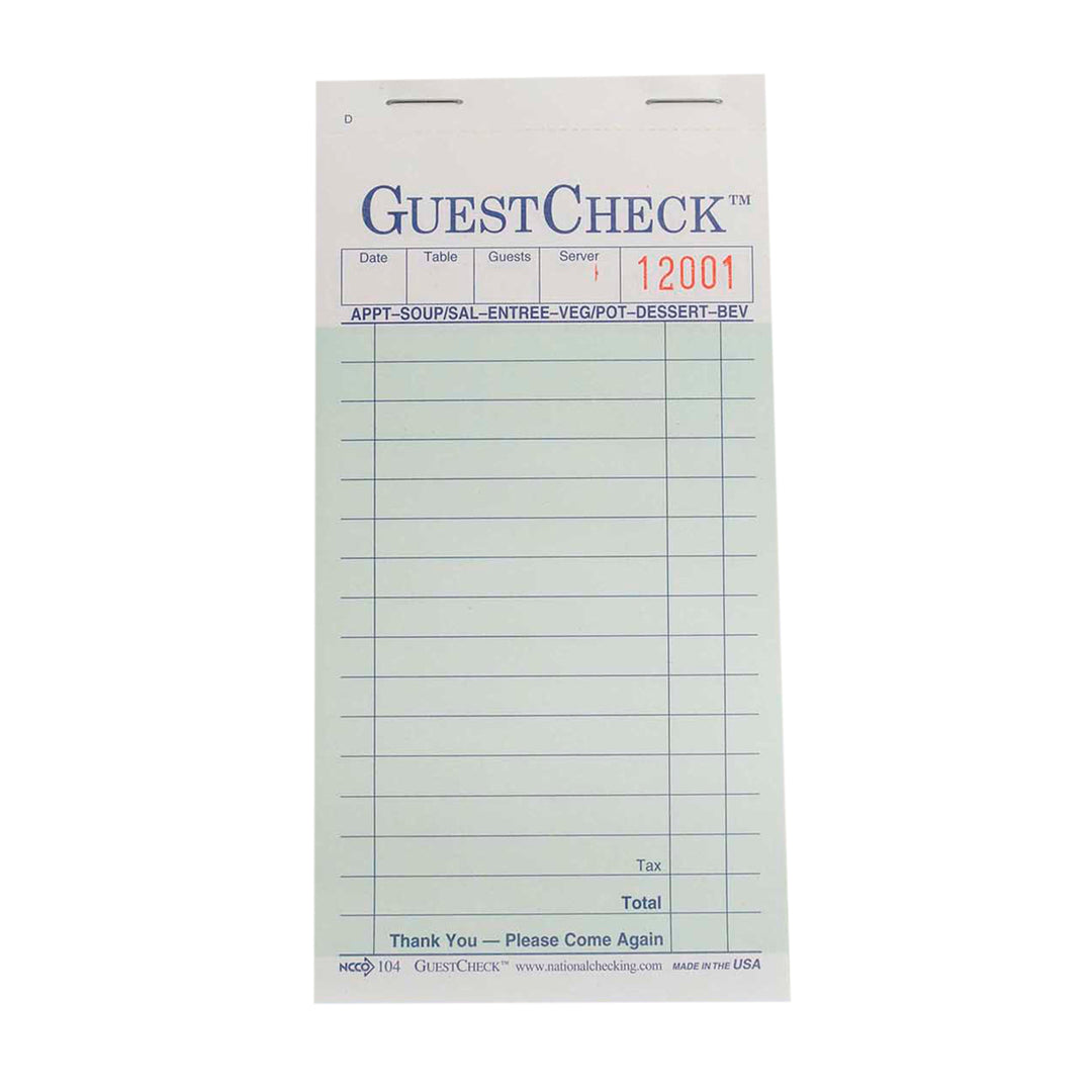 National Checking 3.5 Inch X 6.75 Inch 2 Part Green Carbon 16 Line Guest Check-2500 Each-1/Case