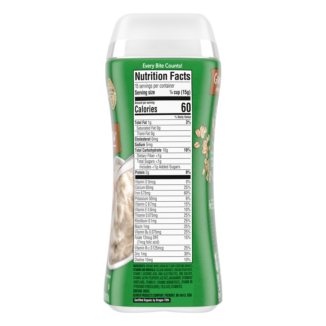 Gerber Grain & Grow Organic Non-Gmo Whole Grain Organic Oatmeal Cereal Baby Food Carton With Iron-8 oz.-3/Box-2/Case