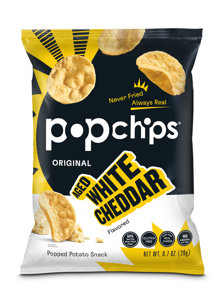 Popchips Aged White Cheddar Popped Potato Chips-0.7 oz.-24/Case