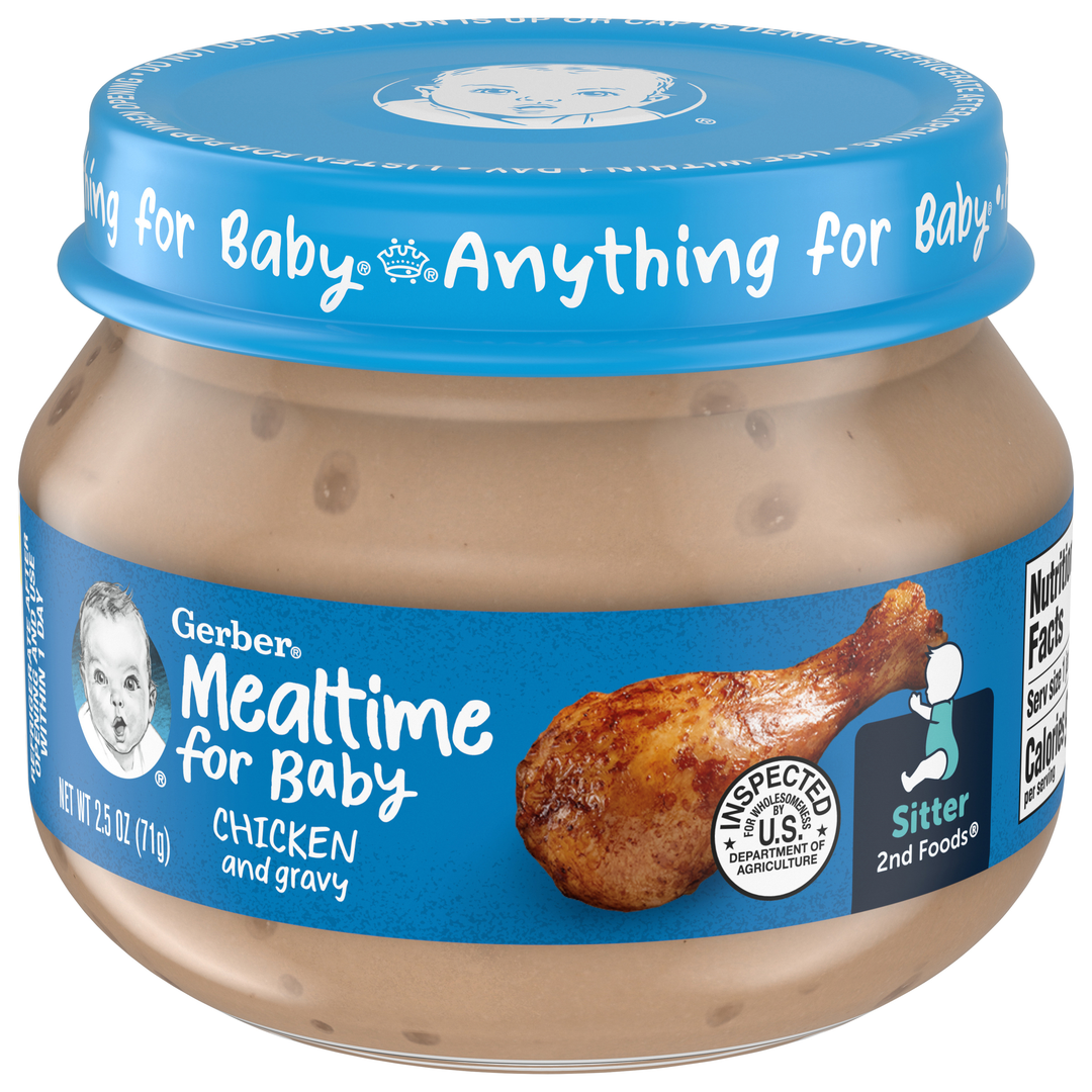 Gerber Mealtime For Baby Chicken And Gravy Puree Baby Food Jar-2.5 oz.-10/Case