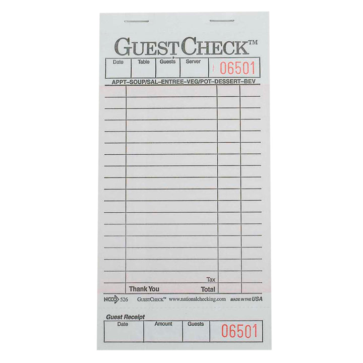 National Checking 3.5 Inch X 6.75 Inch 1 Part Pink 18 Line Guest Check-2500 Each-1/Case