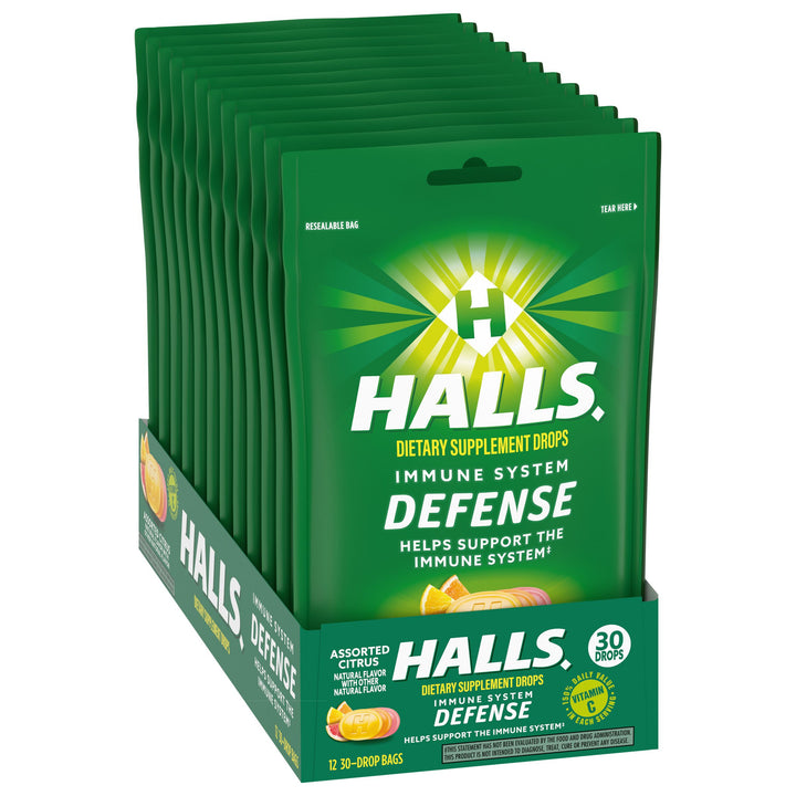 Halls Defense Citrus Cough Drops-30 Count-12/Box-4/Case