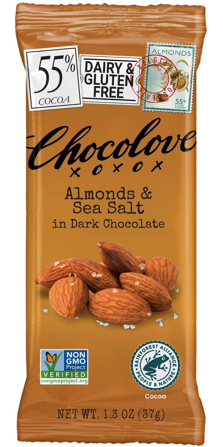 Chocolove Almonds & Sea Salt Dark Chocolate Bar-1.3 oz.-12/Box-12/Case