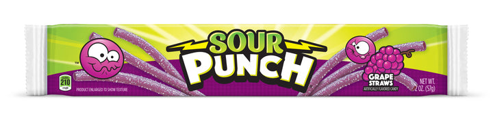Sour Punch Grape Straws Gummy Candy-2 oz.-24/Box-12/Case