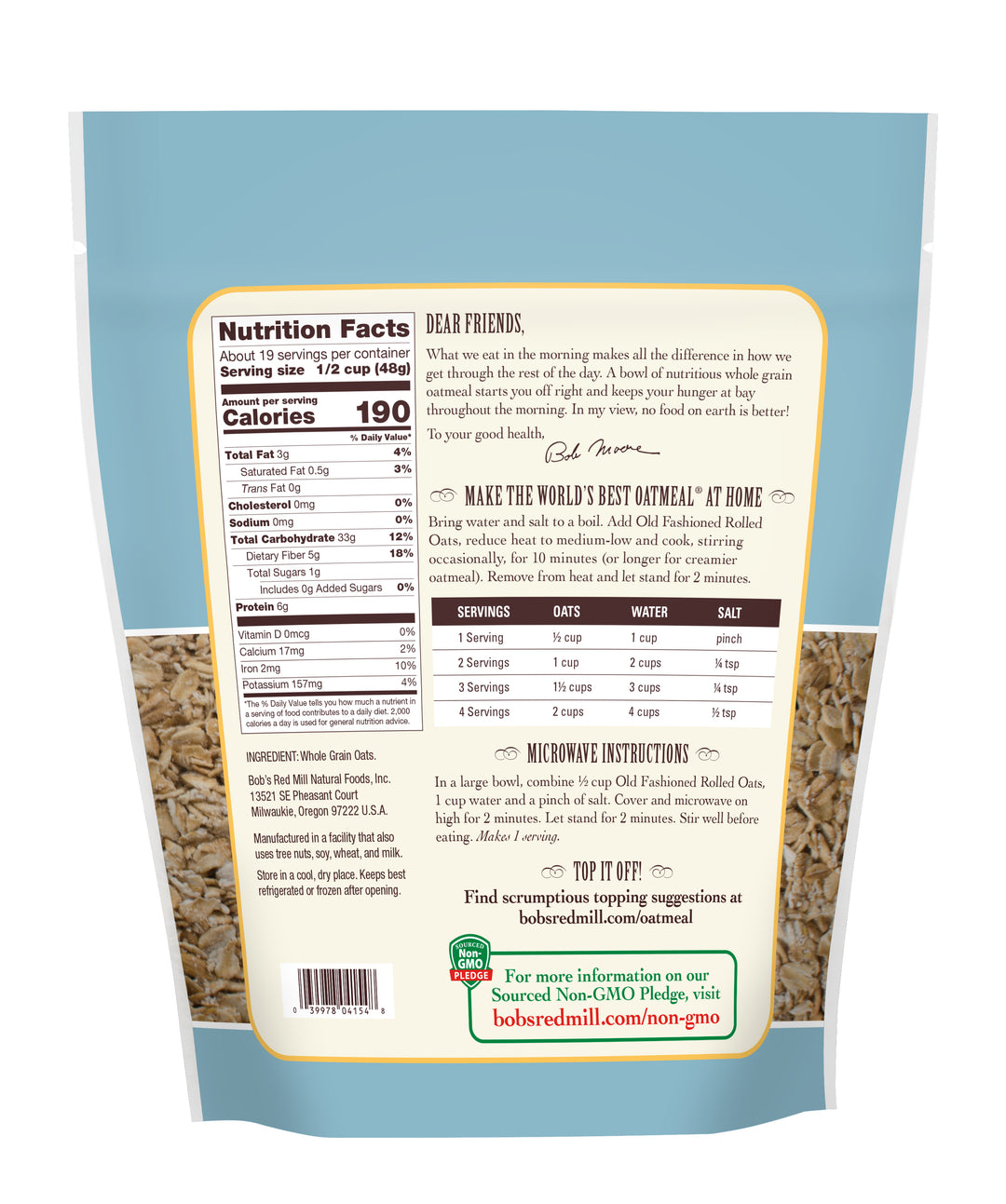 Bob's Red Mill Natural Foods Inc Old Fashioned Regular Rolled Oats-32 oz.-4/Case