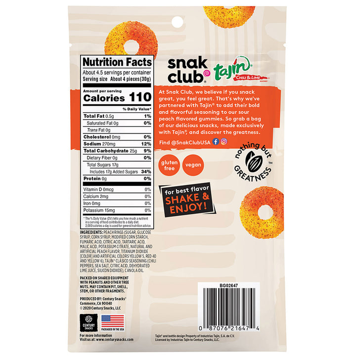 Snak Club Tajin Peach Gummy Rings-5 oz.-6/Case