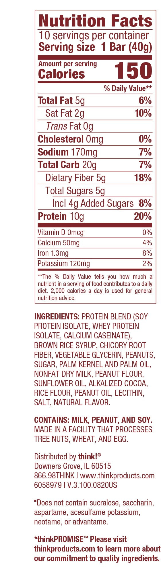Thinkthin Chunky Chocolate Peanut Protein Bar-1.41 oz.-10/Box-12/Case