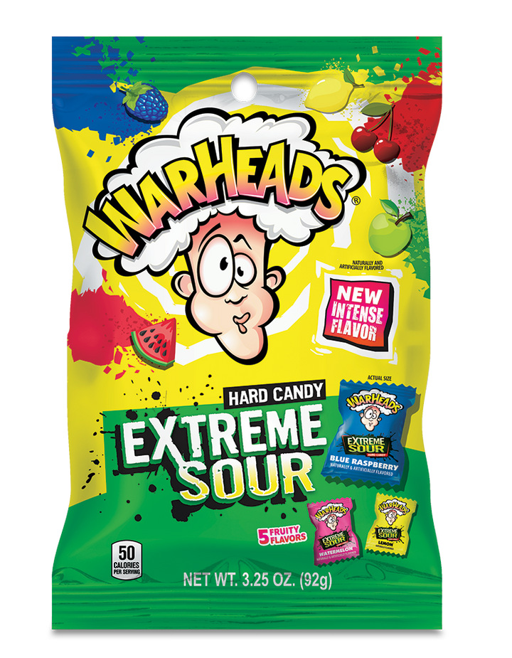 Warheads Extreme Sour Hard Candy Peg Bag-3.25 oz.-12/Case