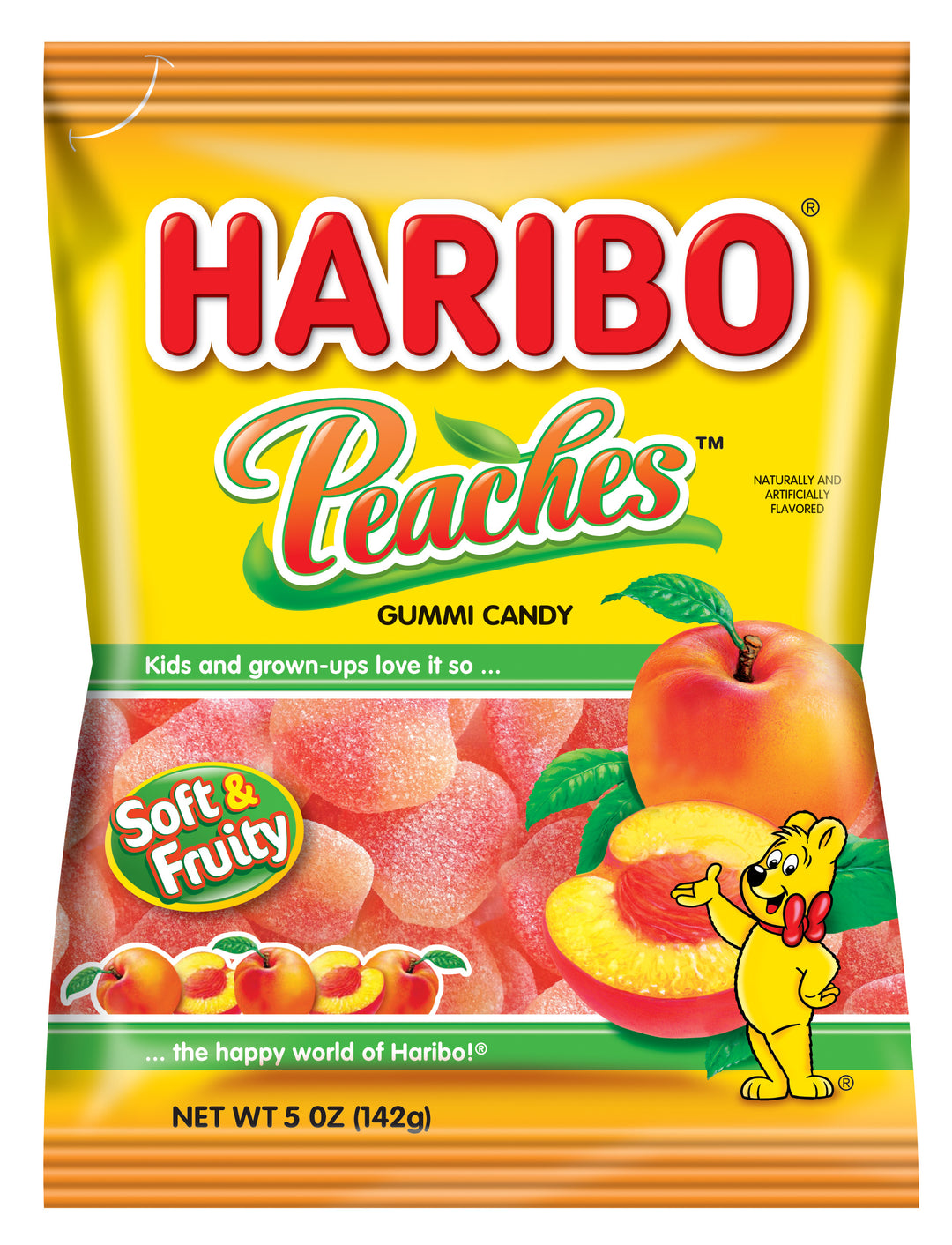Haribo Peaches Gummy Candy-5 oz.-12/Case