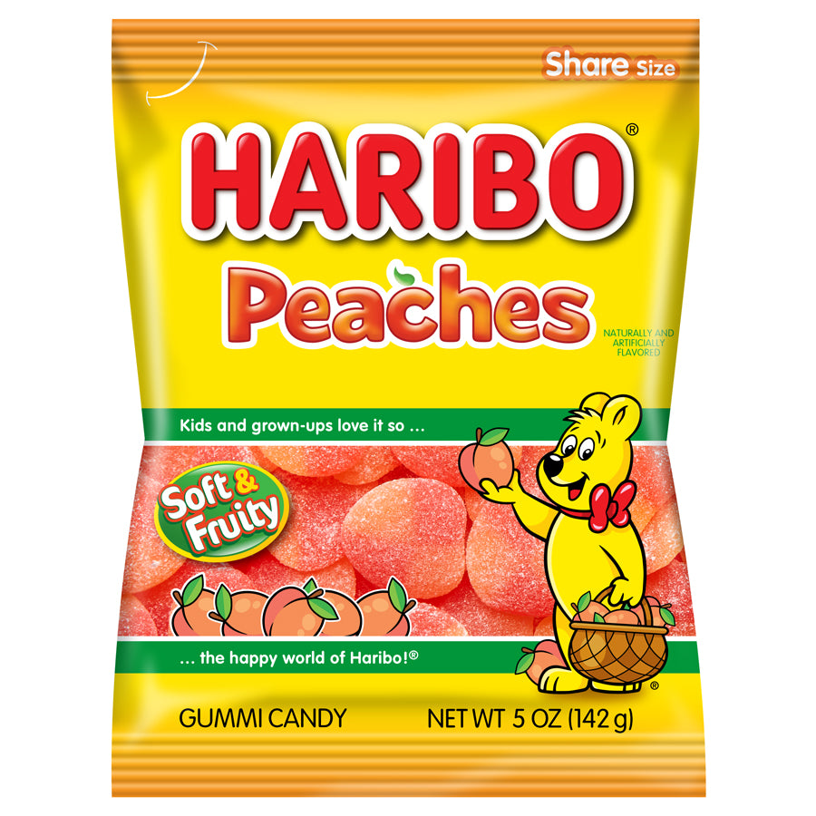 Haribo Peaches Gummy Candy-5 oz.-12/Case