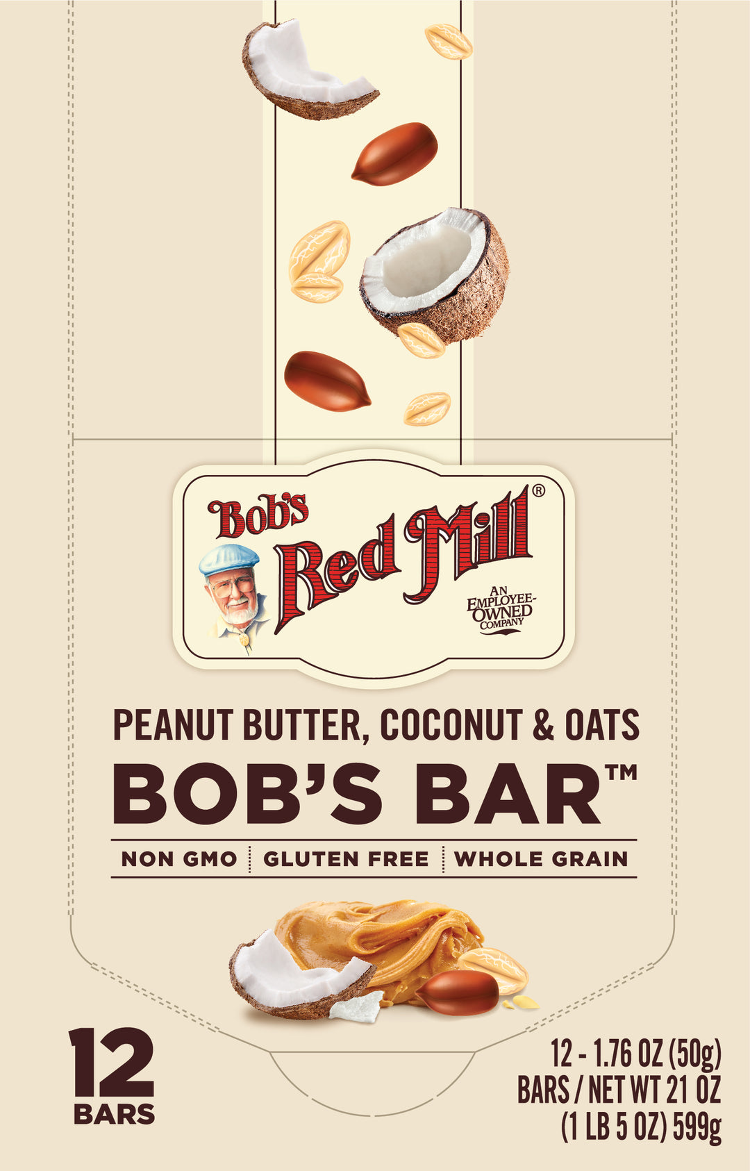 Bob's Red Mill Natural Foods Inc Peanut Butter Coconut And Oats Bar-1.76 oz.-12/Box-12/Case