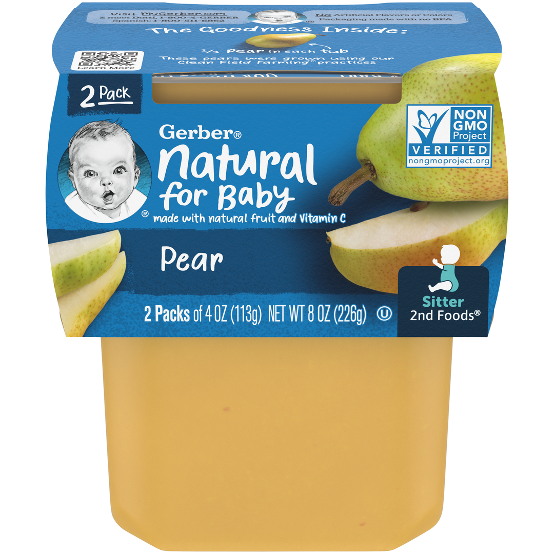 Gerber 2Nd Foods Non-Gmo Pear Puree Baby Food Tub-2X 4 Oz Tubs-2 Count-8/Case