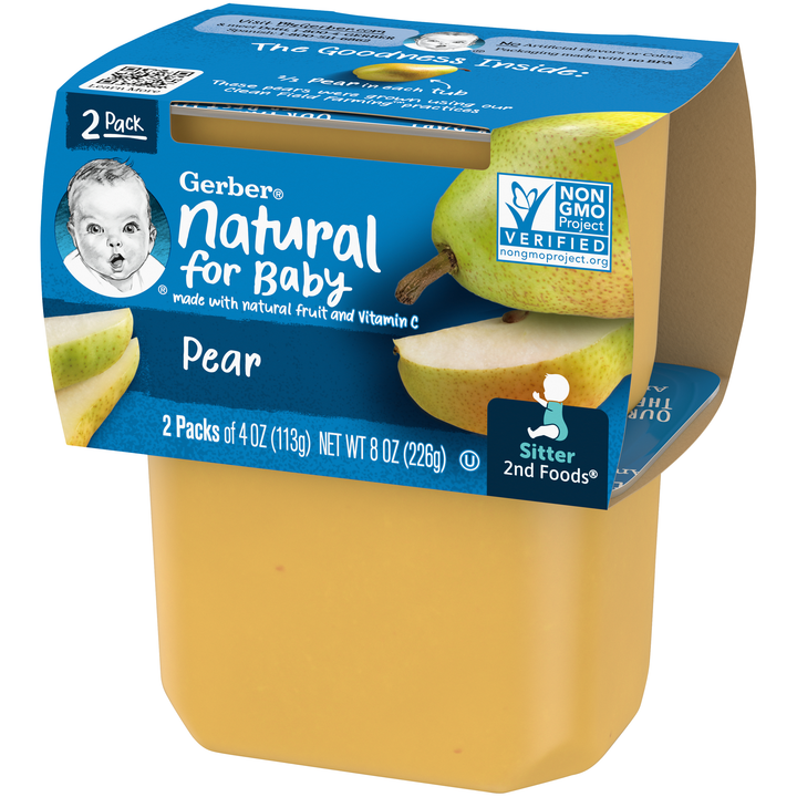 Gerber 2Nd Foods Non-Gmo Pear Puree Baby Food Tub-2X 4 Oz Tubs-2 Count-8/Case