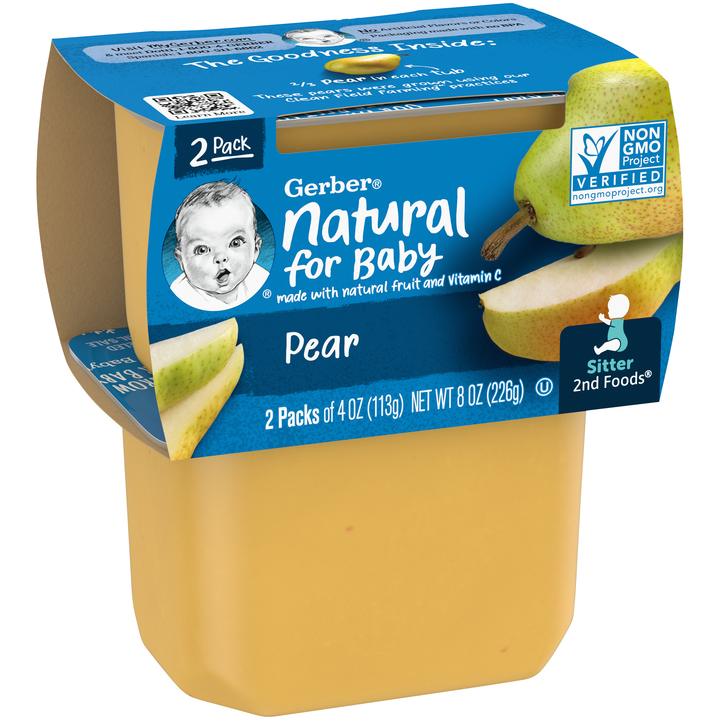 Gerber 2Nd Foods Non-Gmo Pear Puree Baby Food Tub-2X 4 Oz Tubs-2 Count-8/Case