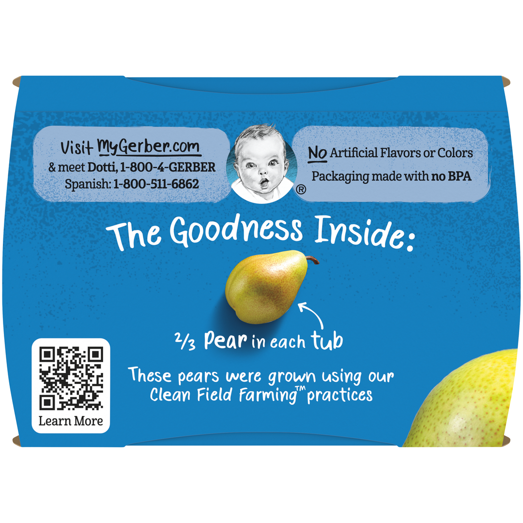 Gerber 2Nd Foods Non-Gmo Pear Puree Baby Food Tub-2X 4 Oz Tubs-2 Count-8/Case