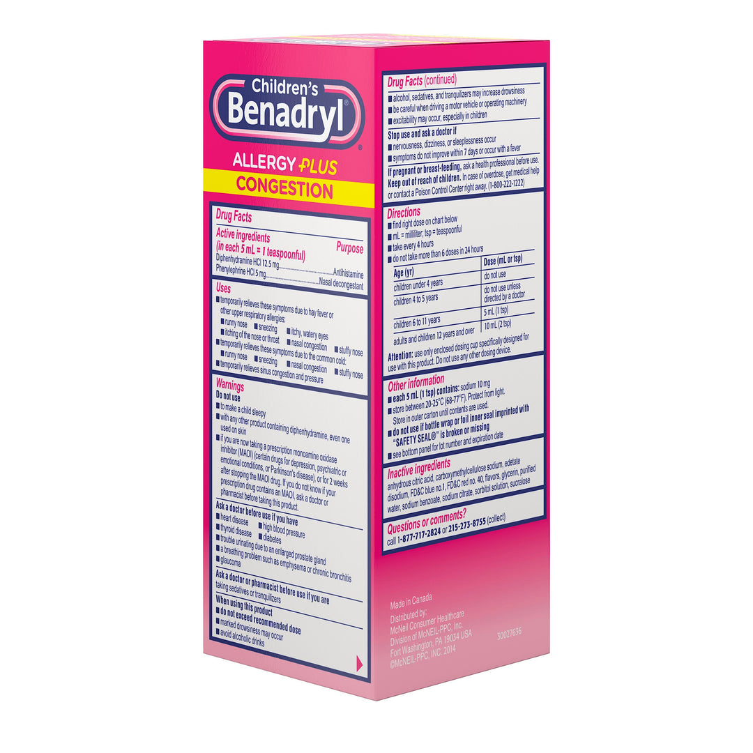Benadryl Children's Benadryl Allergy Plus Congestion-4 fl oz.s-3/Box-12/Case