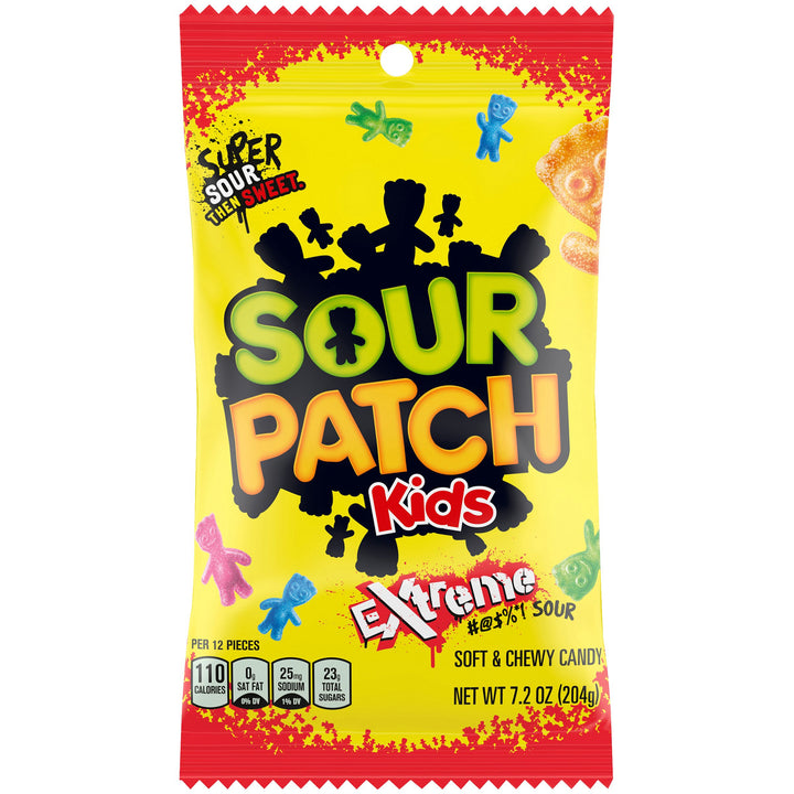 Sour Patch Kids Extreme Sour Soft Candy Gummy Candy Peg Bag-7.2 oz.-12/Case