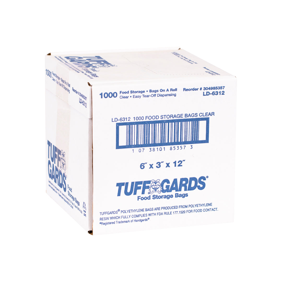 Tuffgards 6 Inch X 3 Inch X 12 Inch .6 Mil Low Density Roll Pack Easy Tear Clear Food Storage Bag-1000 Each-1000/Box-1/Case