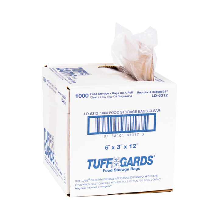 Tuffgards 6 Inch X 3 Inch X 12 Inch .6 Mil Low Density Roll Pack Easy Tear Clear Food Storage Bag-1000 Each-1000/Box-1/Case