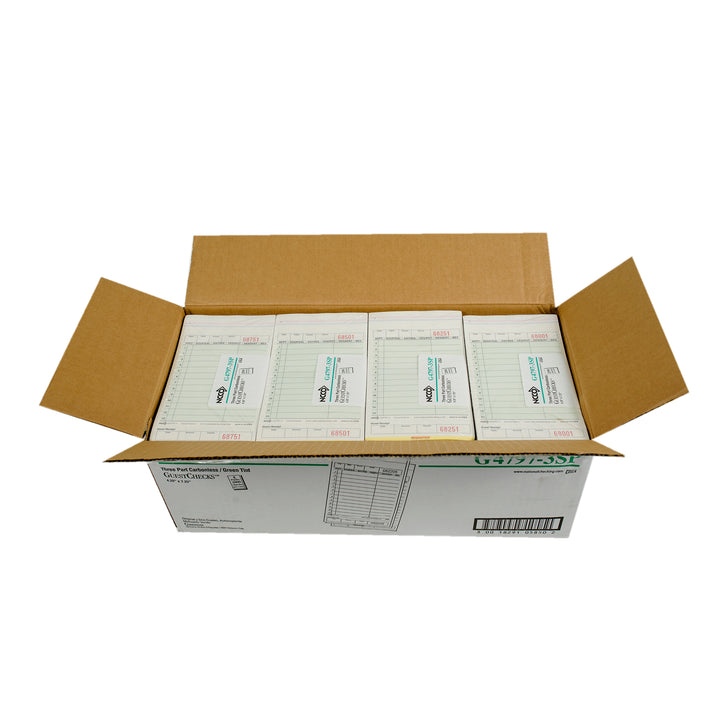 National Checking 4.2 Inch X 7.25 Inch 3 Part Green Carbonless 13 Line Guest Check-2000 Each-1/Case