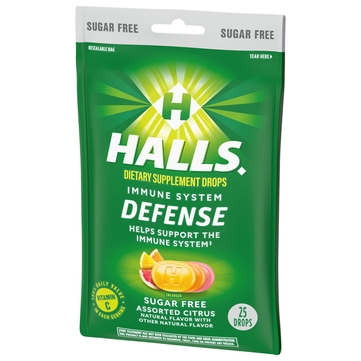 Halls Sugar Free Defense Assorted Citrus Cough Drops-25 Count-12/Box-4/Case