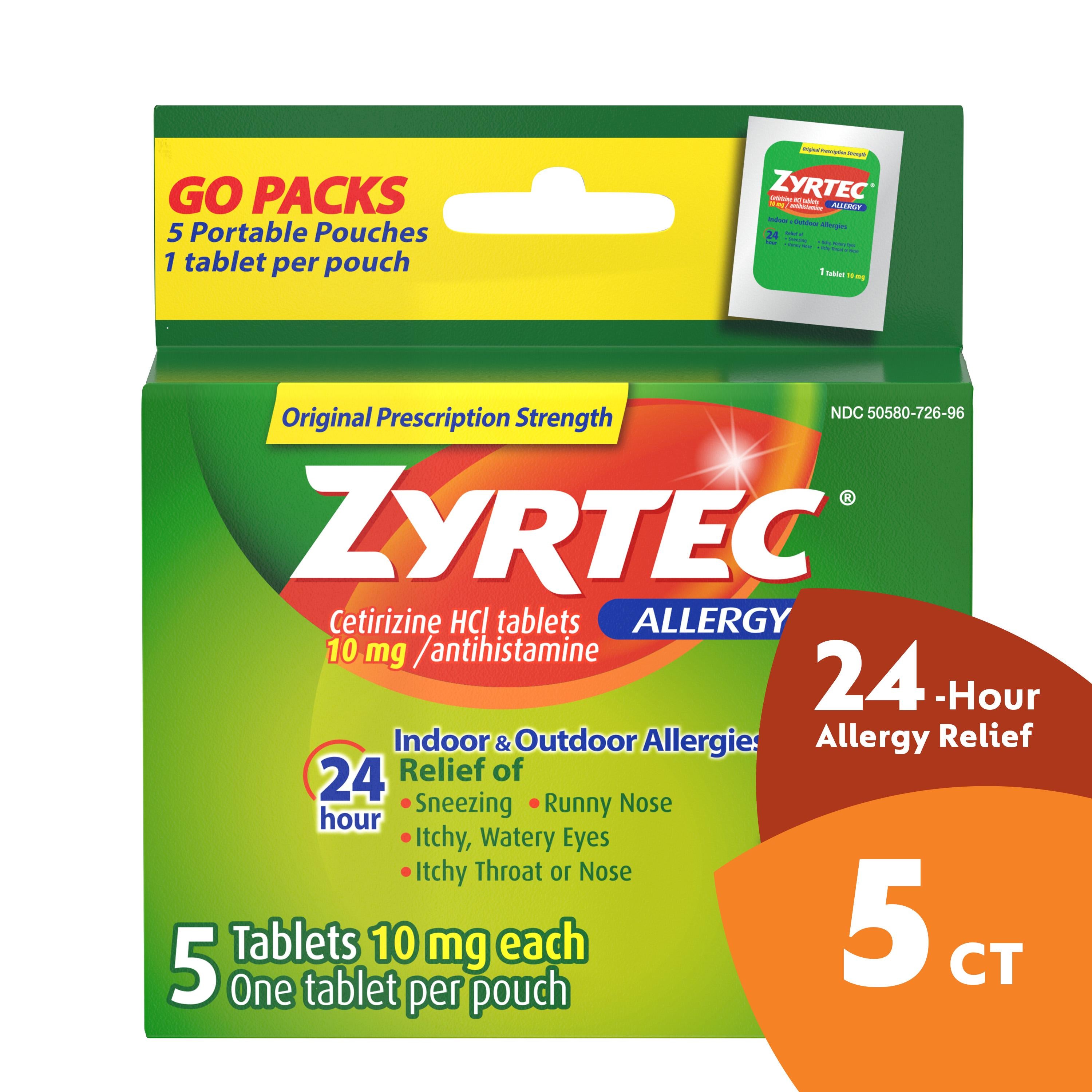 Zyrtec 24 Hour Hives Relief-5 Count-4/Box-9/Case MPN# 320430