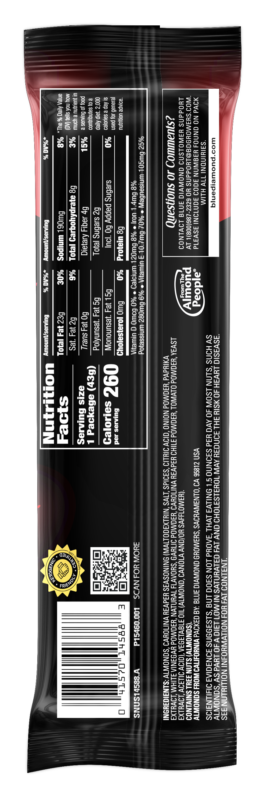 Blue Diamond Almonds Xtremes Carolina Reaper-1.5 oz.-12/Box-12/Case