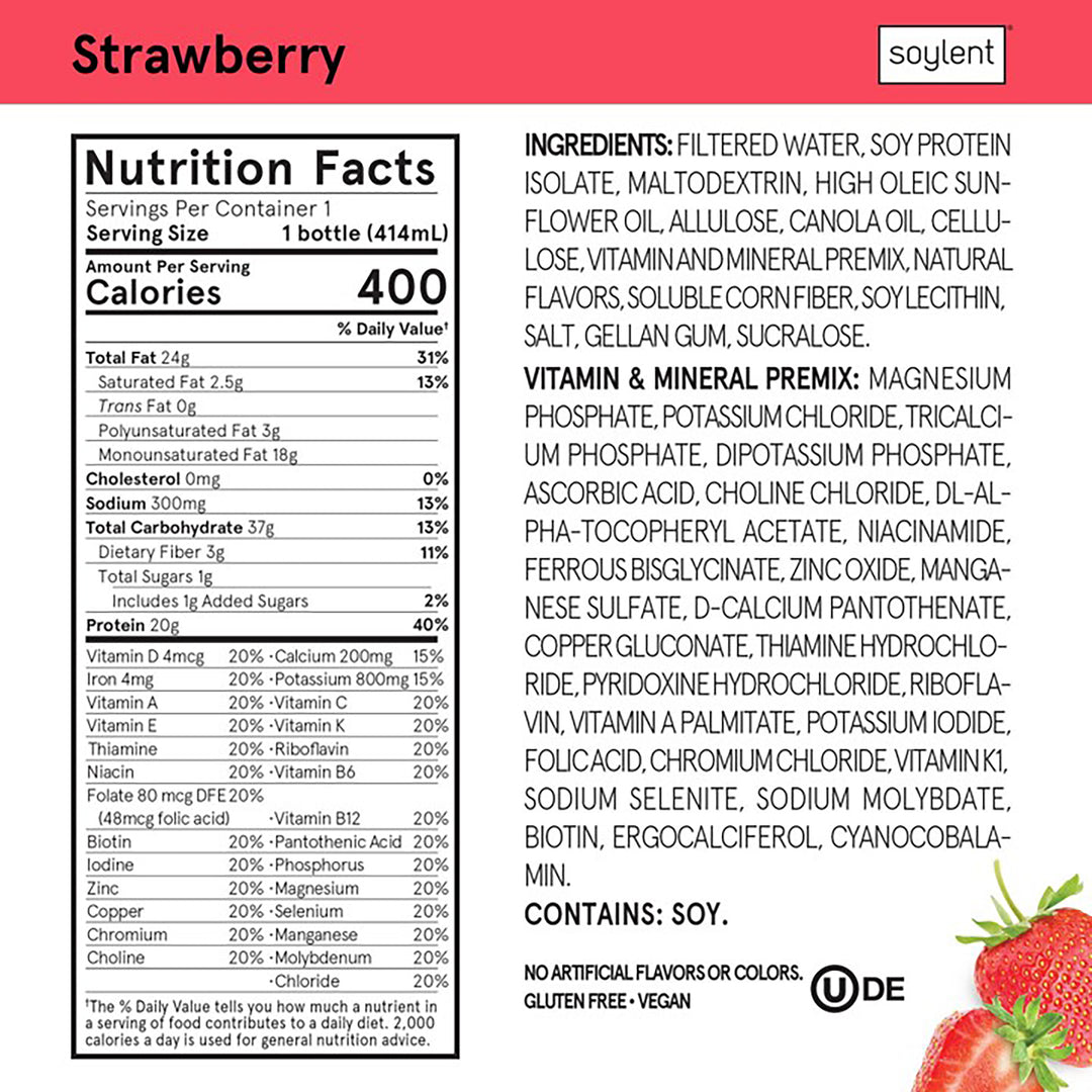 Soylent Drink Strawberry Case Of 12-14 fl oz.-12/Case