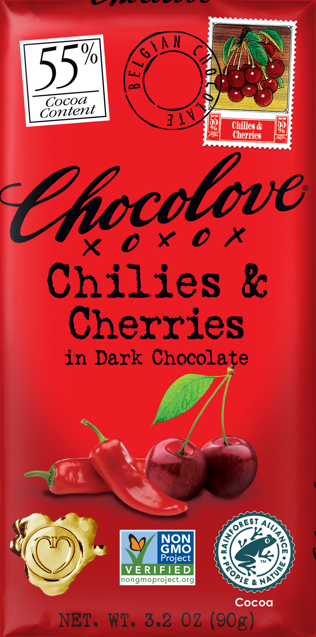Chocolove Chilies & Cherries In Dark Chocolate-3.2 oz.-12/Box-12/Case