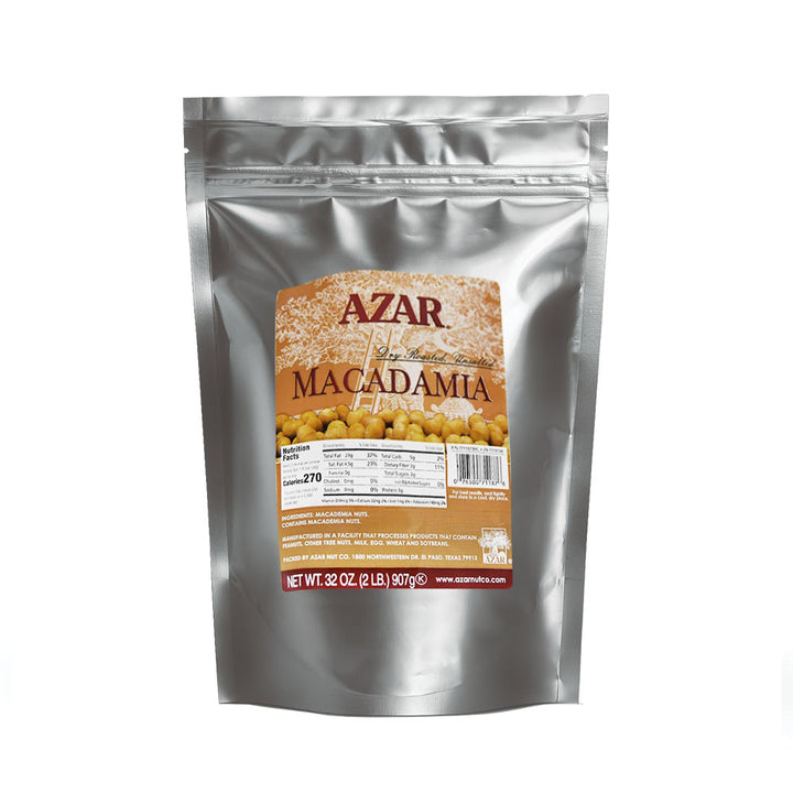 Azar Whole Unsalted Dry Roast Macadamia-2 lb.-3/Case