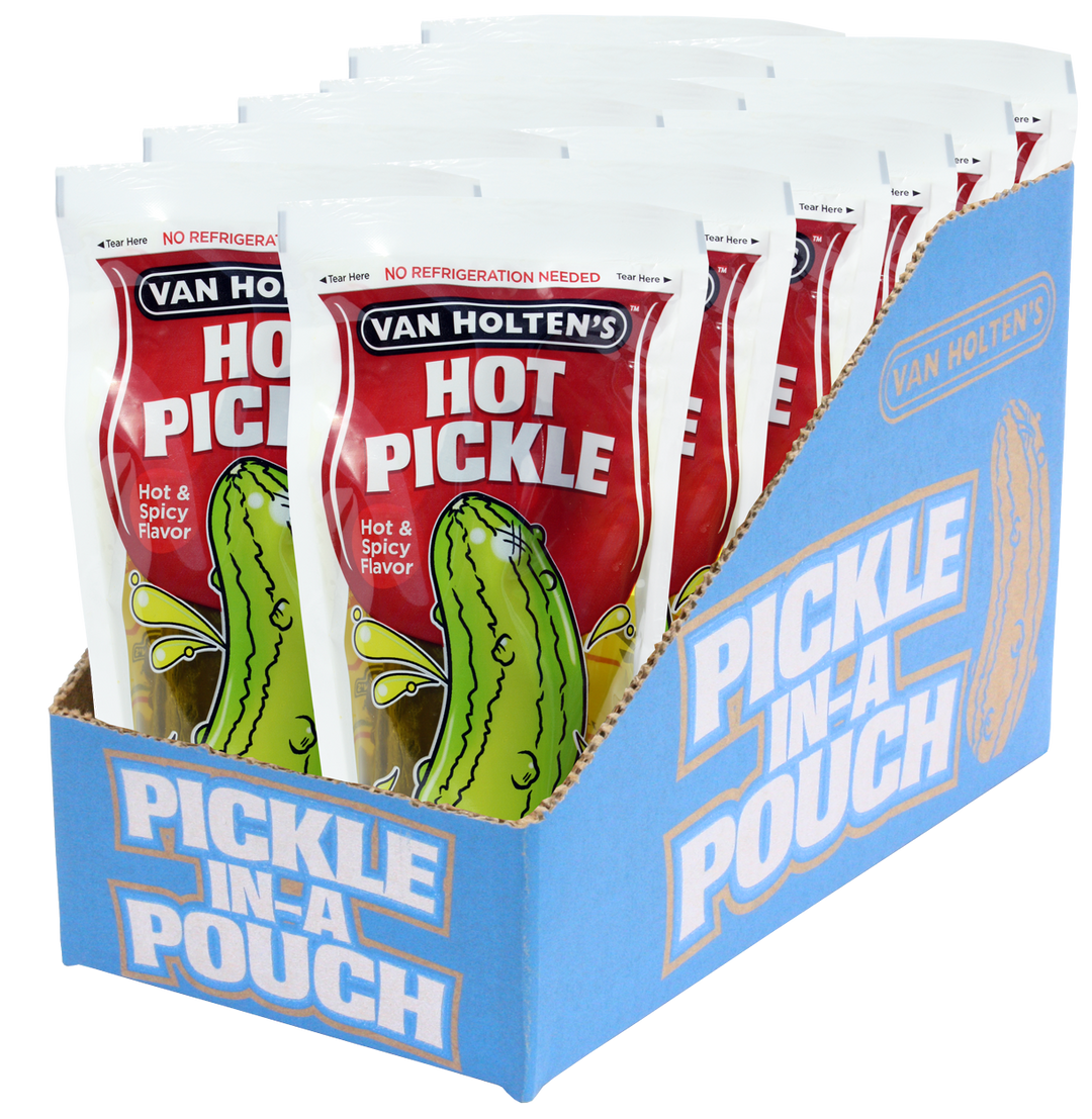 Van Holten's Jumbo Hot Hot And Spicy Pickle Whole Single Serve Pouch-1 Each-12/Case