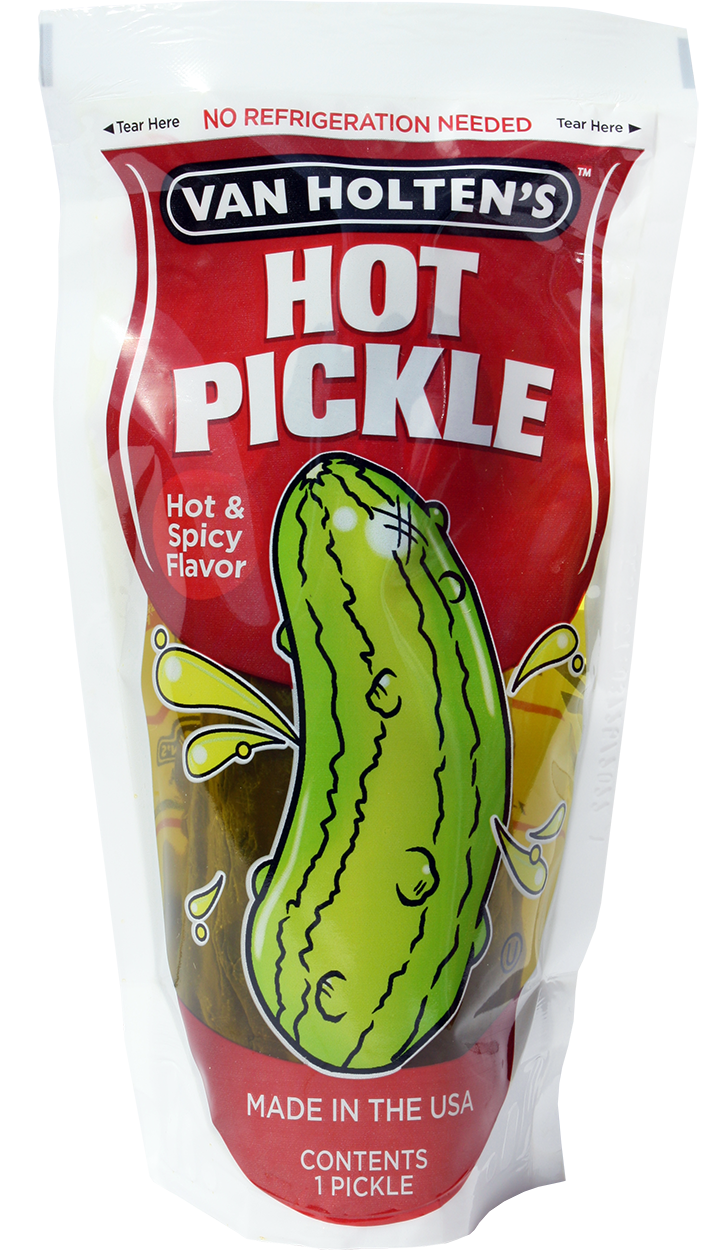 Van Holten's Jumbo Hot Hot And Spicy Pickle Whole Single Serve Pouch-1 Each-12/Case