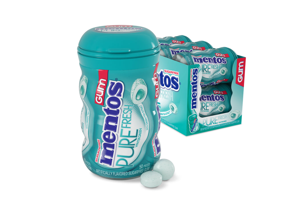 Mentos Gum Curvy Bottle Wintergreen-50 Piece-6/Box-6/Case