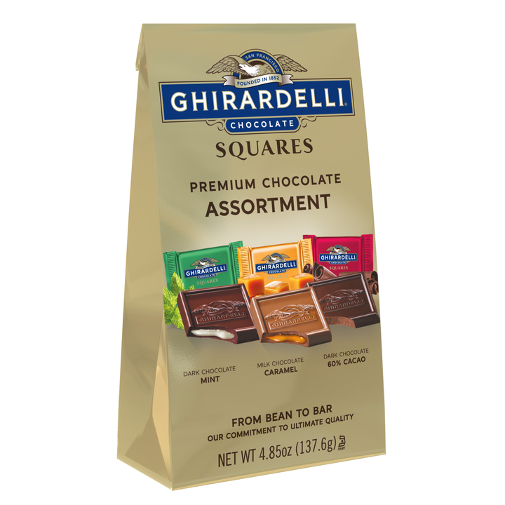 Ghirardelli Assorted Dark Chocolate Mint-Milk Chocolate Carmel-And Dark Chocolate 60% Cacao Square-4.85 oz.-6/Case