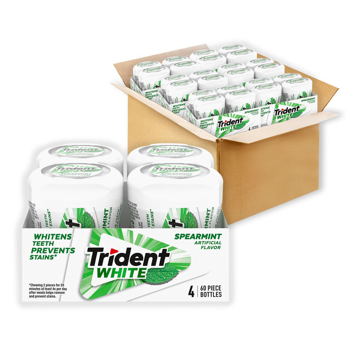 Trident White Spearmint Sugar Free Gum-60 Count-4/Box-6/Case