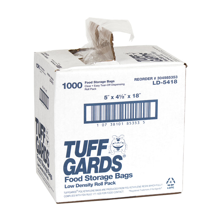 Tuffgards 5 Inch X 4.5 Inch X 18 Inch .6 Mil Low Density Roll Pack Easy Tear Clear Food Storage Bag-1000 Each-1000/Box-1/Case