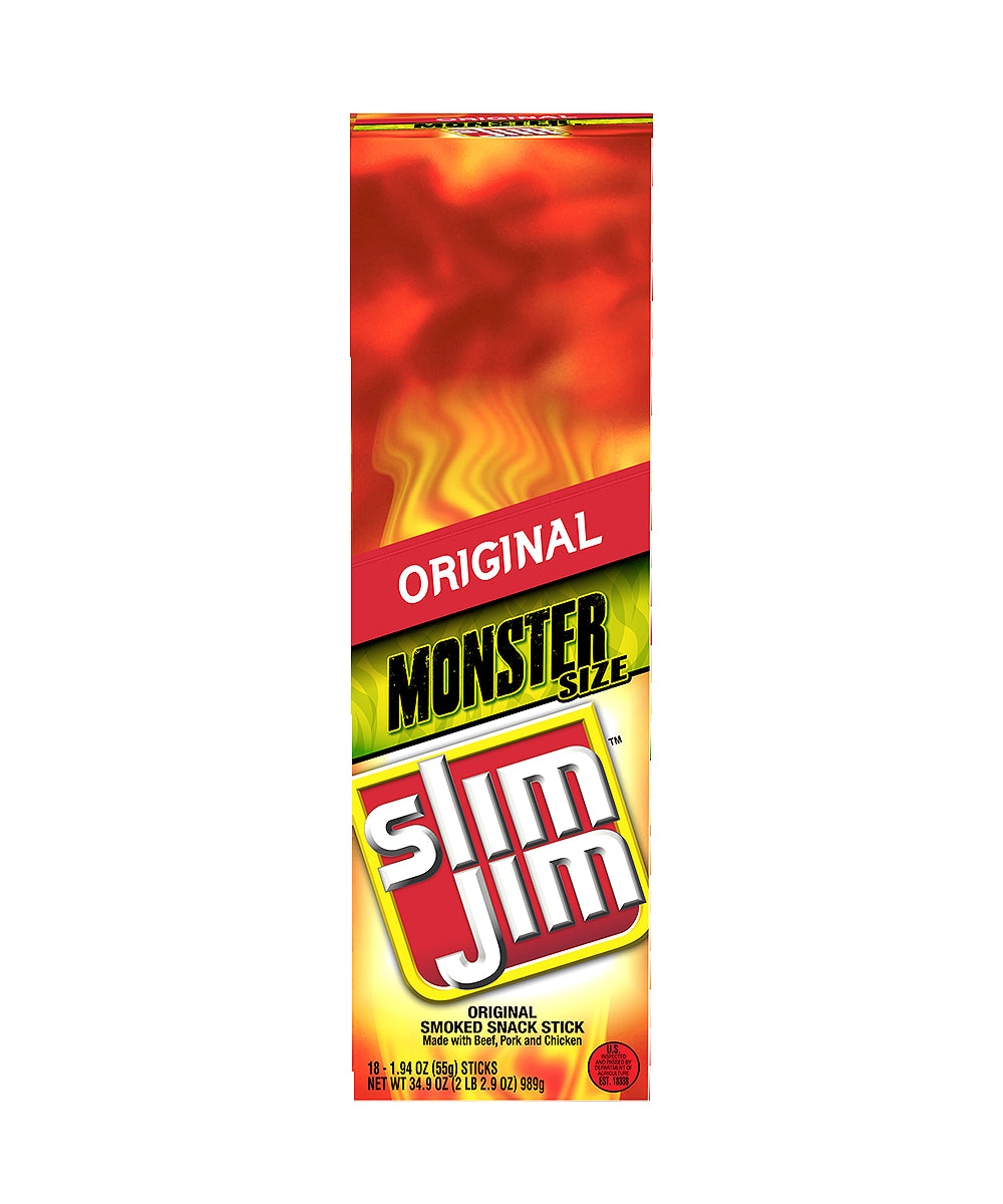 Slim Jim Monster Original Snack Sticks-1.94 oz.-18/Box-6 Slim Jim Monster Original Snack Sticks-1.94 oz.-18/Box-6