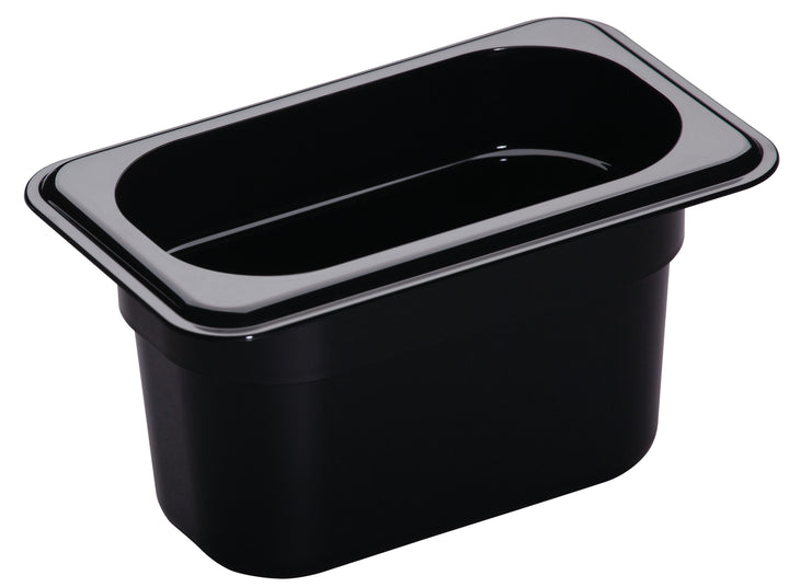 Cambro Camwear 4.25 Inch X 6.937 Inch X 2.5 Inch .6 Quart One Ninth Size Black Polycarbonate Food Pan-1 Each