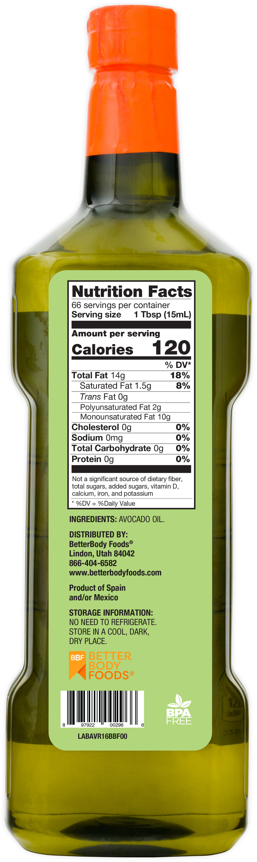 Betterbody Foods Refined Avocado Oil-33.8 fl oz.-4/Case