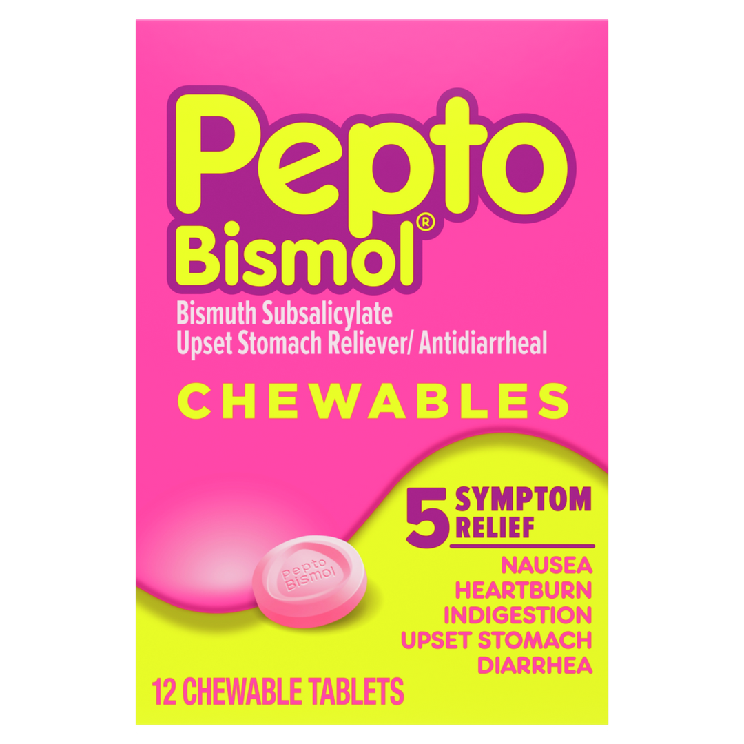 Pepto Multi-Symptom Upset Stomach Original Chewable Tablets-12 Count-8/Box-3/Case