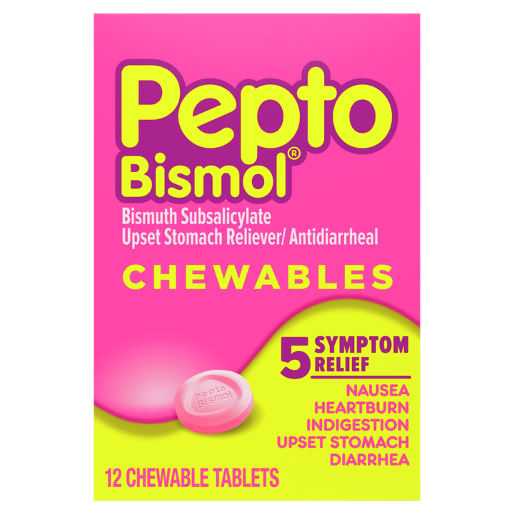 Pepto Multi-Symptom Upset Stomach Original Chewable Tablets-12 Count-8/Box-3/Case